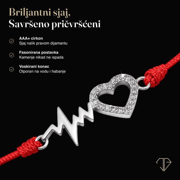 SREBRNA NARUKVICA RED THREAD HEART'S PULSE