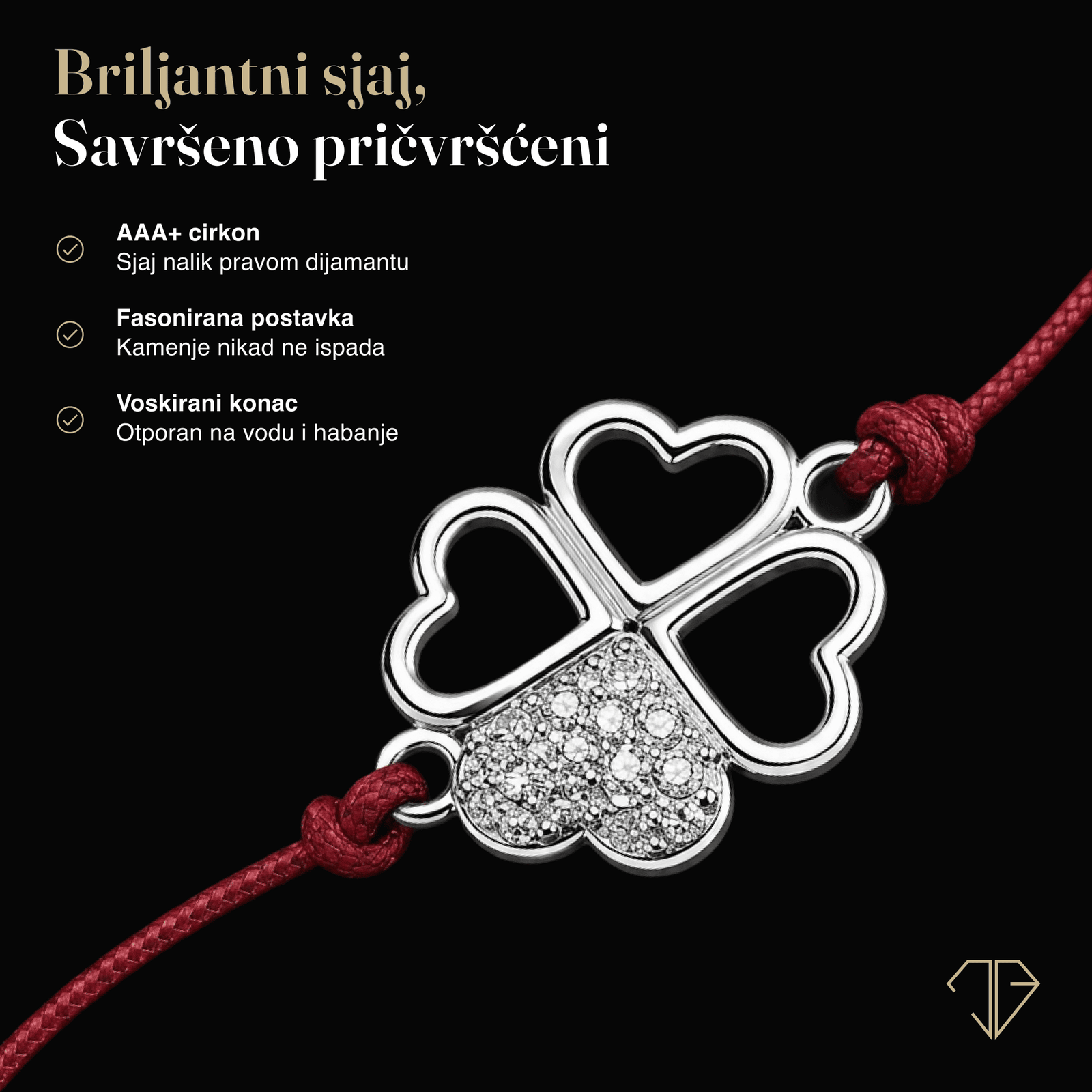 SREBRNA NARUKVICA RED THREAD CLOVER