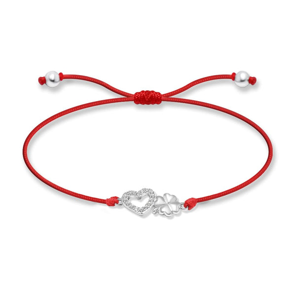 SREBRNA NARUKVICA RED THREAD HEART & CLOVER